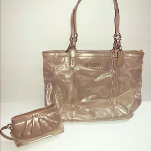 Beautiful Coach SET Gold Shimmer Bag and Wristlet